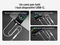 Il cavo intrecciato da USB-C a 2 USB-C BoostCharge Pro Belkin permette di ricaricare un laptop e un telefono, due telefoni o un tablet e un telefono nello stesso istante con una potenza fino a 140 W.